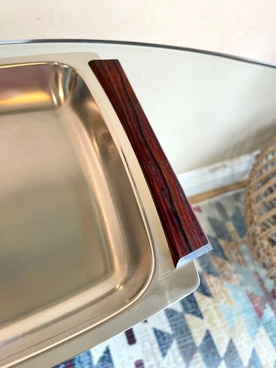 Mid Century Steel & Rosewood Serving Platter, Hong Kong, Vintage Danish Style