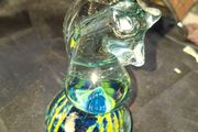 Beautiful Old Mdina Glass Seahorse Paperweight from Malta, featuring a blue and yellow swirled base, Postage Available or Collection