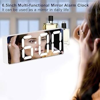NEW SALE | LED Digital Mirror Alarm Clock with Temperature & Date Calendar for Bedside, Bedroom, Office, Snooze, Adjustable Brightness