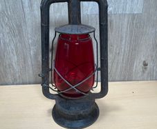 Vintage Dietz Monarch Kerosene Railway Lantern Red Glass Globe -For Restoration PROP