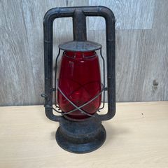 Vintage Dietz Monarch Kerosene Railway Lantern Red Glass Globe -For Restoration PROP