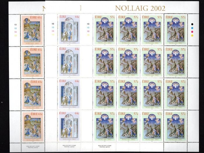 2002 Ireland Christmas Commemorative Stamp Sheetlets Plate 1B1B1B1B Mint Never Hinged (MNH).