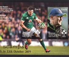 2019 Ireland Stampa Members Souvenir on  Irish Rugby Johnny Sexton & Joe Schmidt Commemorative Stamps Miniature Sheet Overprinted for Stampa Mint Never Hinged (MNH)