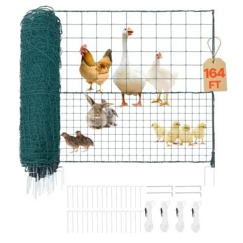 Temporary Fence with Posts, 1.05 x 50m Plastic Mesh Fencing, Garden Safety Fences Netting with Double-Spike Stakes & Guy Ropes