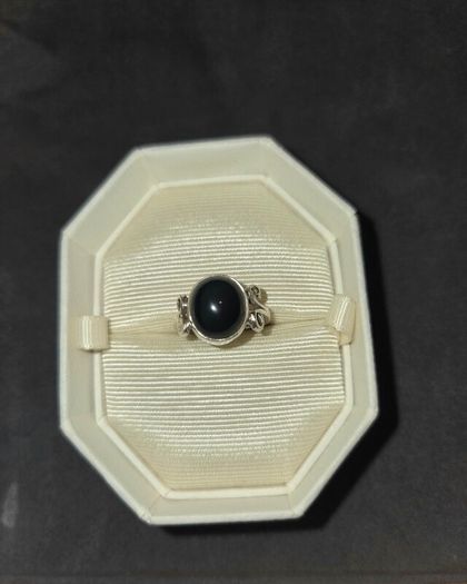 925 Sterling Silver & Black Onyx Stone Ring - Size 7/N