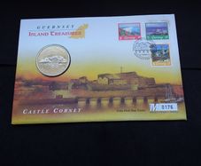 1997 Guernsey 5 Pound Coin and Stamp Cover - Limited Edition Mercury PNC ( 0176 )