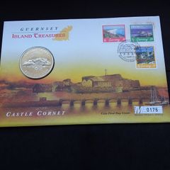 1997 Guernsey 5 Pound Coin and Stamp Cover - Limited Edition Mercury PNC ( 0176 )