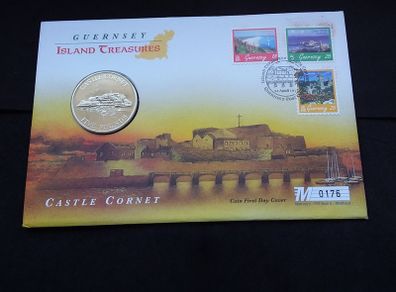 1997 Guernsey 5 Pound Coin and Stamp Cover - Limited Edition Mercury PNC ( 0176 )
