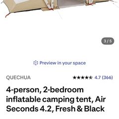 4-person, 2-bedroom inflatable camping tent
