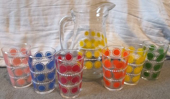 70's French jug and glasses