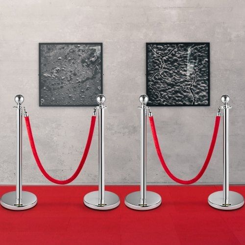 Retractable Silver Round Top Queue Control Barrier Posts Stands Security Stanchion Rope Divider with 1.5M Red Rope Crowd Control Barrier Silver Round top Column