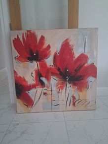 Large Abstract Red Poppy Canvas Wall Art