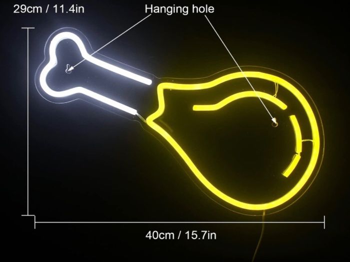 Fried Chicken Leg Neon Signs LED Light Sign for Wall Yellow (15.7 inches x 11.4 inches)