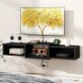 Floating TV Stand Wall Mounted,Wood TV Cabinet Media Console Shelf,Floating TV Unit for Under TV Storage for Living Room Bedroom Office,Black Image 8