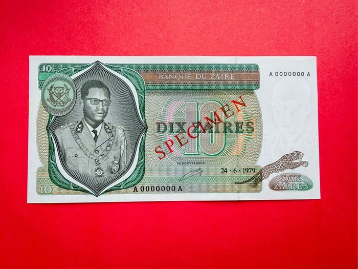 Zaire. 10 Zaires. 1979. ( Specimen )  A0000000a  Pick 24as  ( Uncirculated)