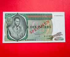 Zaire. 10 Zaires. 1979. ( Specimen )  A0000000a  Pick 24as  ( Uncirculated)