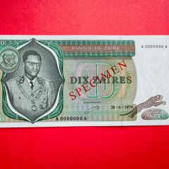 Zaire. 10 Zaires. 1979. ( Specimen )  A0000000a  Pick 24as  ( Uncirculated)
