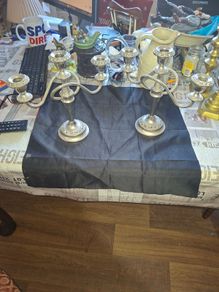 Beautiful Old Pair of silver plated Three Branch Candelabras, Postage Available