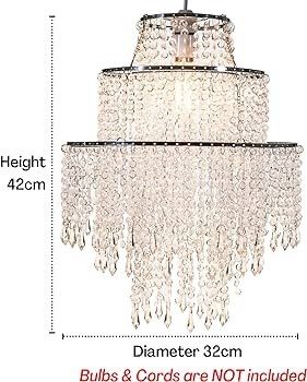 3-Tier Clear Chandelier Light Shade | Lamp Shade for Pendant Light Ceiling Light Shade Acrylic Crystal Chandelier Easy Fit Lampshades for Ceiling Lights for Living Room Bedroom Kitchen Hallway