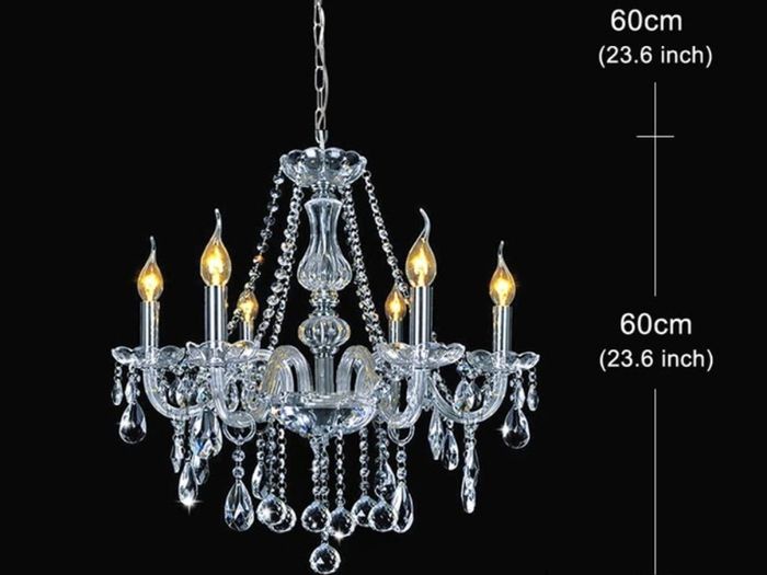 Crystal Chandelier, Clear K9 Crystal Glass Ceiling Light with 6 Arms, Elegant Modern Pendant Lights for Dining Room, Living Room, Hallway, Stairway, Bar Size: D60cm H60cm Chain 60cm (FREE POSTAGE)
