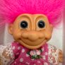 Vintage Troll Doll Polka Dot Dress Pink Hair approx. 10 cm. Please see photos Image 2