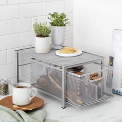 _Mesh shelf with basket slider, silver