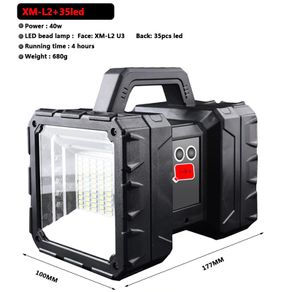 LED Waterproof Rechargeable Double Head Searchlight Handheld Flashlight Work Light Spotlight Flood Camping Camper 40W