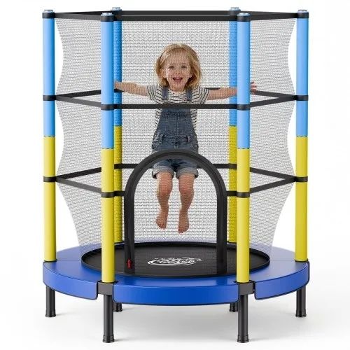 142cm Trampoline for Kids, Toddler Mini Trampoline, 60 kg Capacity Indoor Outdoor Play Toys with Enclosure Net, Easy to Assemble, Christmas Toys Birthday Gifts for Girls Boys
