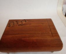Antique Wooden and Brass Inlay Music Jewellery Box