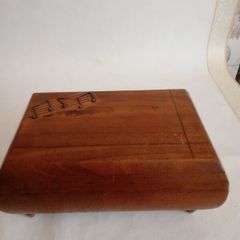 Antique Wooden and Brass Inlay Music Jewellery Box