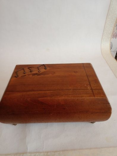 Antique Wooden and Brass Inlay Music Jewellery Box