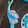 Art Deco Josef Inwald Poisson Volant Fish Centerpiece Set Blue Glass 1930s Rare Image 4