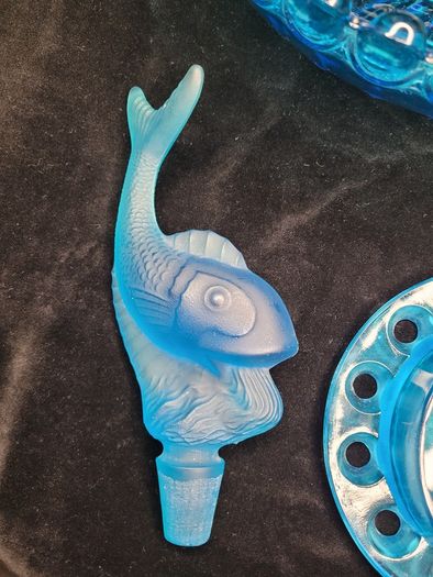 Art Deco Josef Inwald Poisson Volant Fish Centerpiece Set Blue Glass 1930s Rare