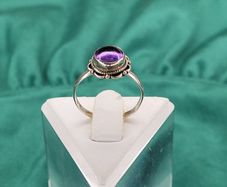 Vintage Sterling Silver Amethyst Cabochon Ring 925
