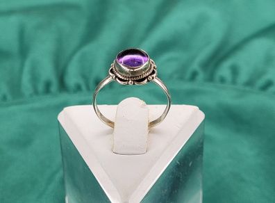 Vintage Sterling Silver Amethyst Cabochon Ring 925