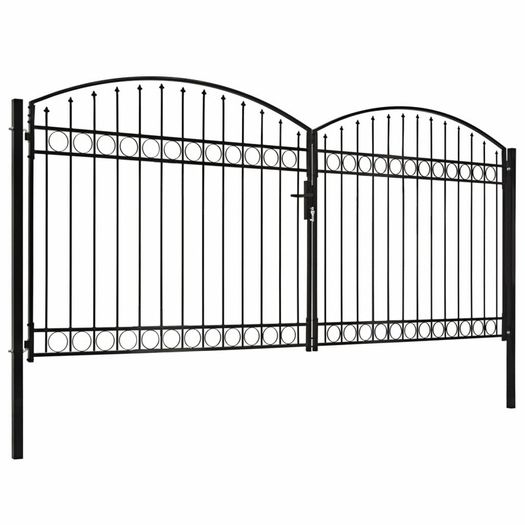 Fence Gate Double Door with Arched Top Steel 400x200 cm Black