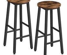 2 x Bar Stools/Kitchen Breakfast Bar, Industrial 63 cm Height Stools for Dining Room, Kitchen, Solid and Stable, Rustic Brown and Black - BRAND NEW