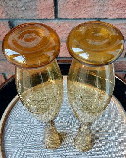 Vintage Pair of Amber Glass Vases