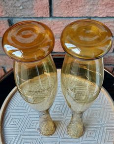 Vintage Pair of Amber Glass Vases