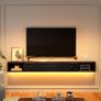 Floating TV Stand, 140cm Wall Mounted Media Console, Plywood TV Unit with 1 Door & 2 Open Cabinets,Easy Assembly for Living Room & Bedroom,Walnut and Black Image 7