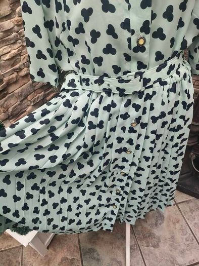 Vintage Blue with Navy print Pleated Shirt dress