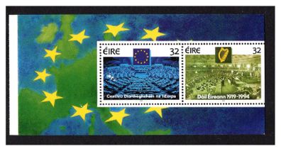 1994 Ireland Parliamentary Democracy (75th Anniversary of The First Meeting of the Dail & The 4th Direct Elections of the European Parliament) Commemorative Stamp Booklet Pane Mint Never Hinged (MNH). Hibernian HP67.