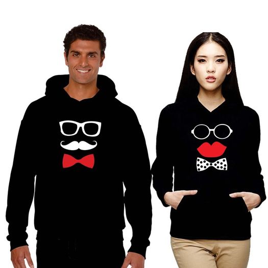 Matching Moustache and Lips Couple Hoodies
