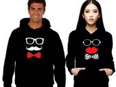 Matching Moustache and Lips Couple Hoodies