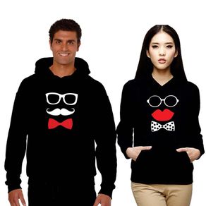 Matching Moustache and Lips Couple Hoodies