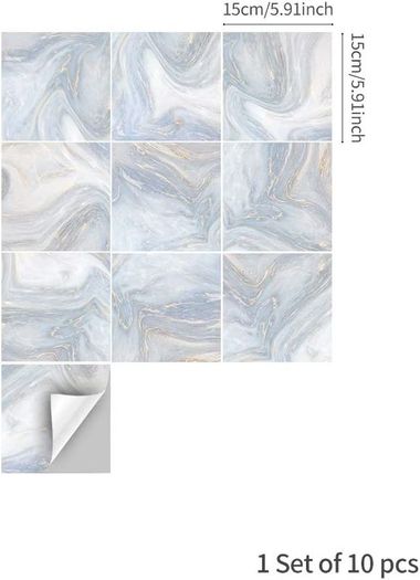 Floor Wall Tile Transfers Sticker for Home Decor, Peel & Stick self-Adhesive splashback, Tile Decals for Living Room Kitchen Bathroom Decor,15cmX15cmX 10 Pieces, Pearly White Marble Tile Sticker