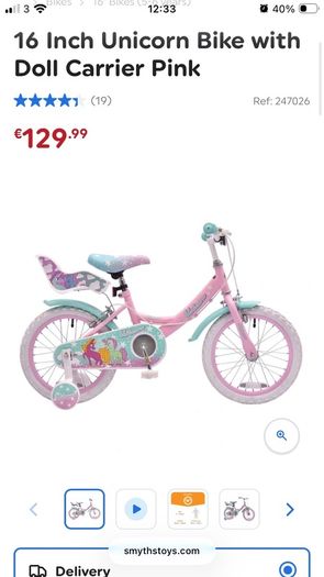 16" Unicorn bike for 3-6yo
