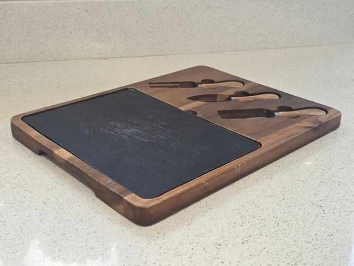 Acacia Wood & Slate Cheese Board Set with 3 Cheese Tools
