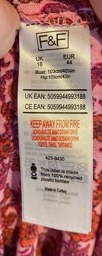 F&F Bright Hot Pink and Red Floral Ditsy Long Swing Midi Dress