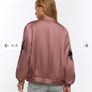 NEW River Island Pink satin embellished bomber jacket Image 3